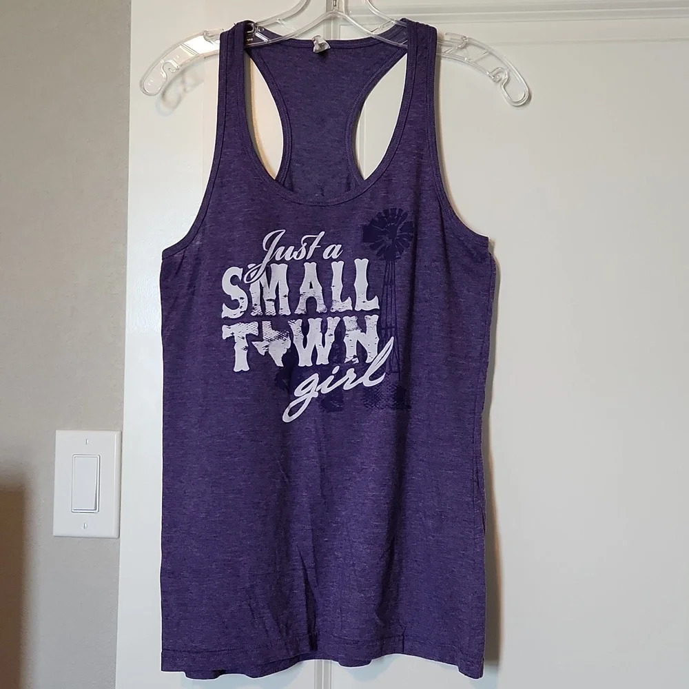 Tultex Womens XL Purple Just a Small Town Girl Graphic‎ Tank Top